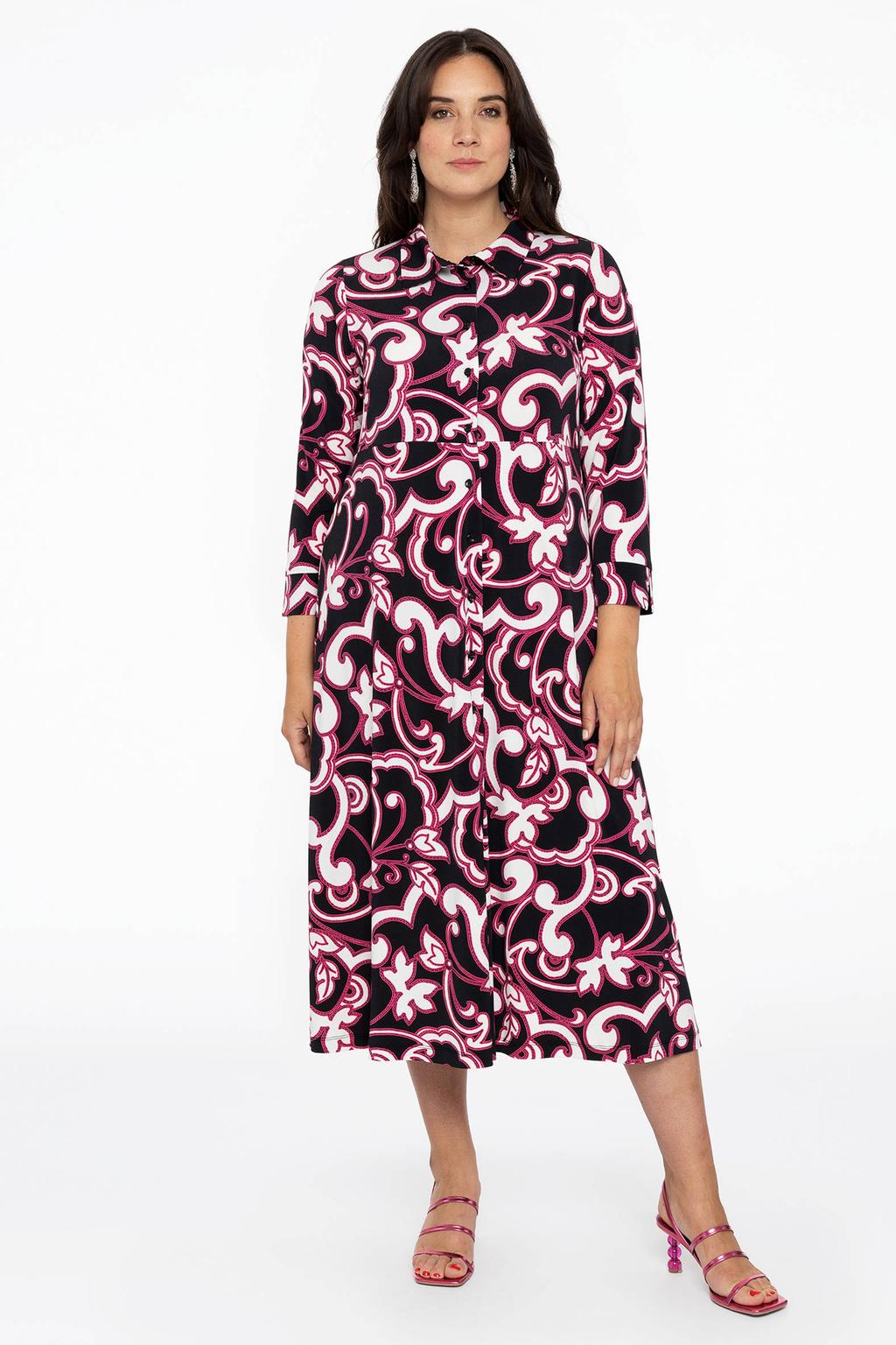 YOEK blousejurk DOLCE van travelstof met paisleyprint zwart/roze