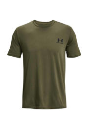 thumbnail: Donkergroene heren Under Armour T-shirt Sportstyle LC van katoen met logo dessin, korte mouwen en ronde hals