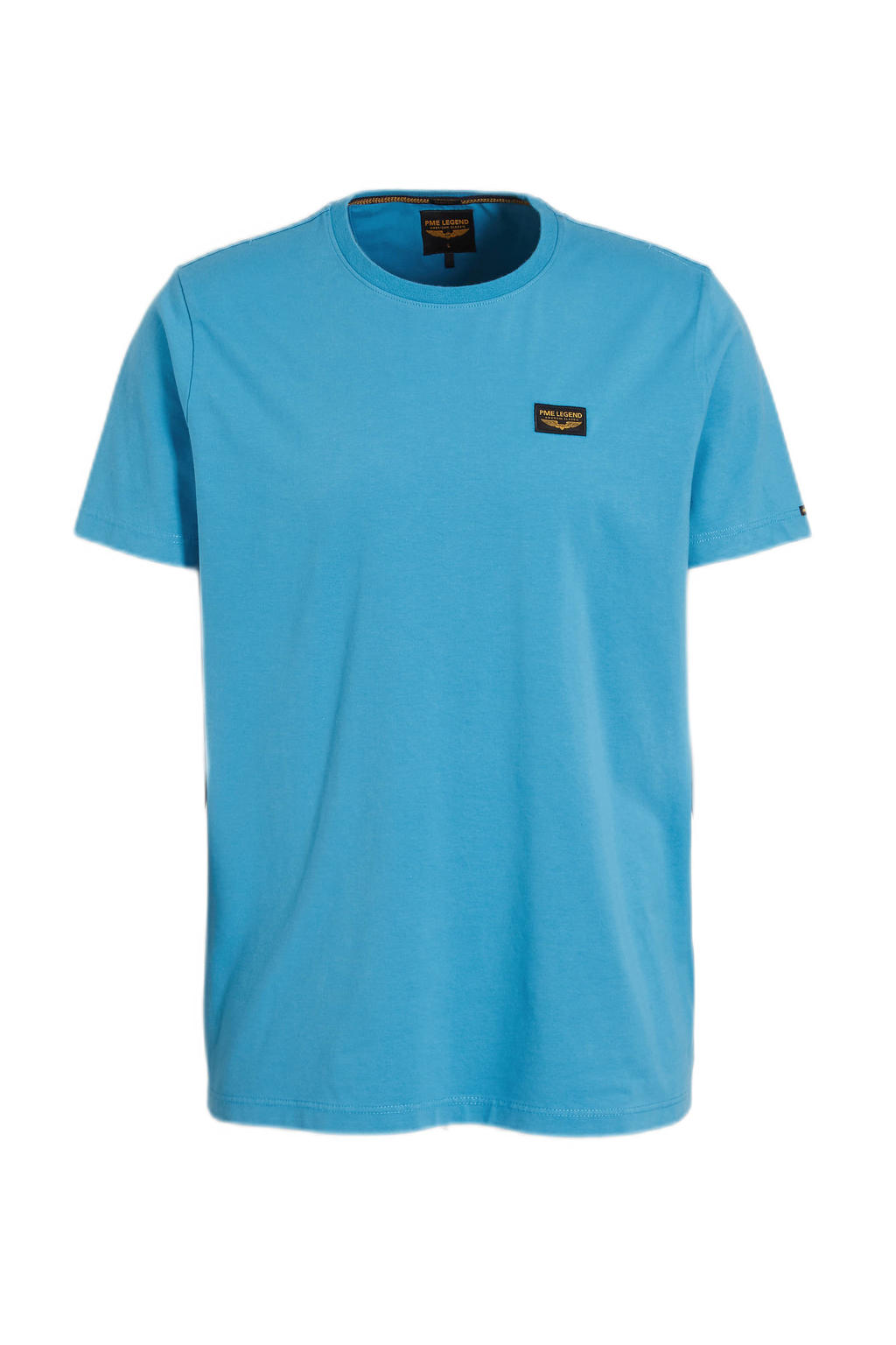 Blauwe heren PME Legend regular fit T-shirt van stretchkatoen met korte mouwen en ronde hals