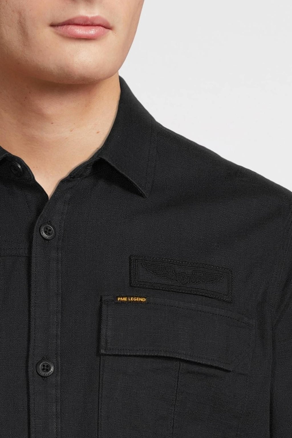 Zwarte heren PME Legend regular fit overhemd van katoen met korte mouwen, klassieke kraag en knoopsluiting