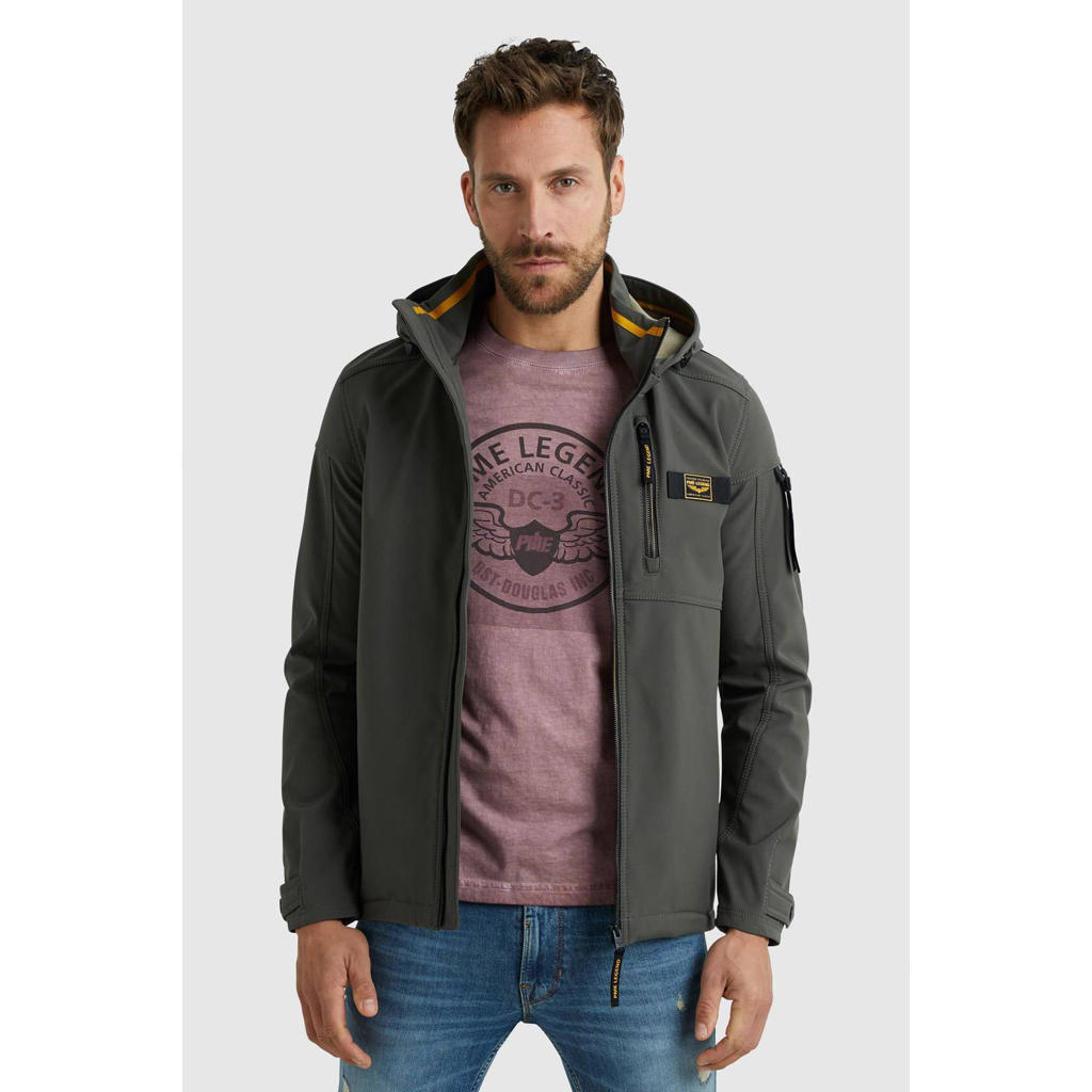 Groene heren PME Legend softshell jas van gerecycled polyester met lange mouwen, capuchon en ritssluiting