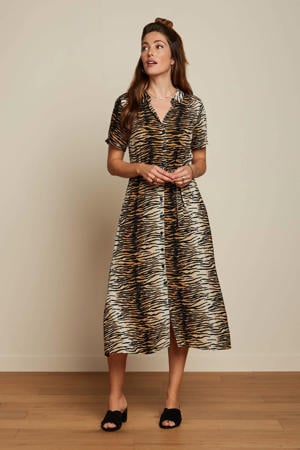 blousejurk Olive Midi Dress Kallina met dierenprint bruin/zwart/ecru