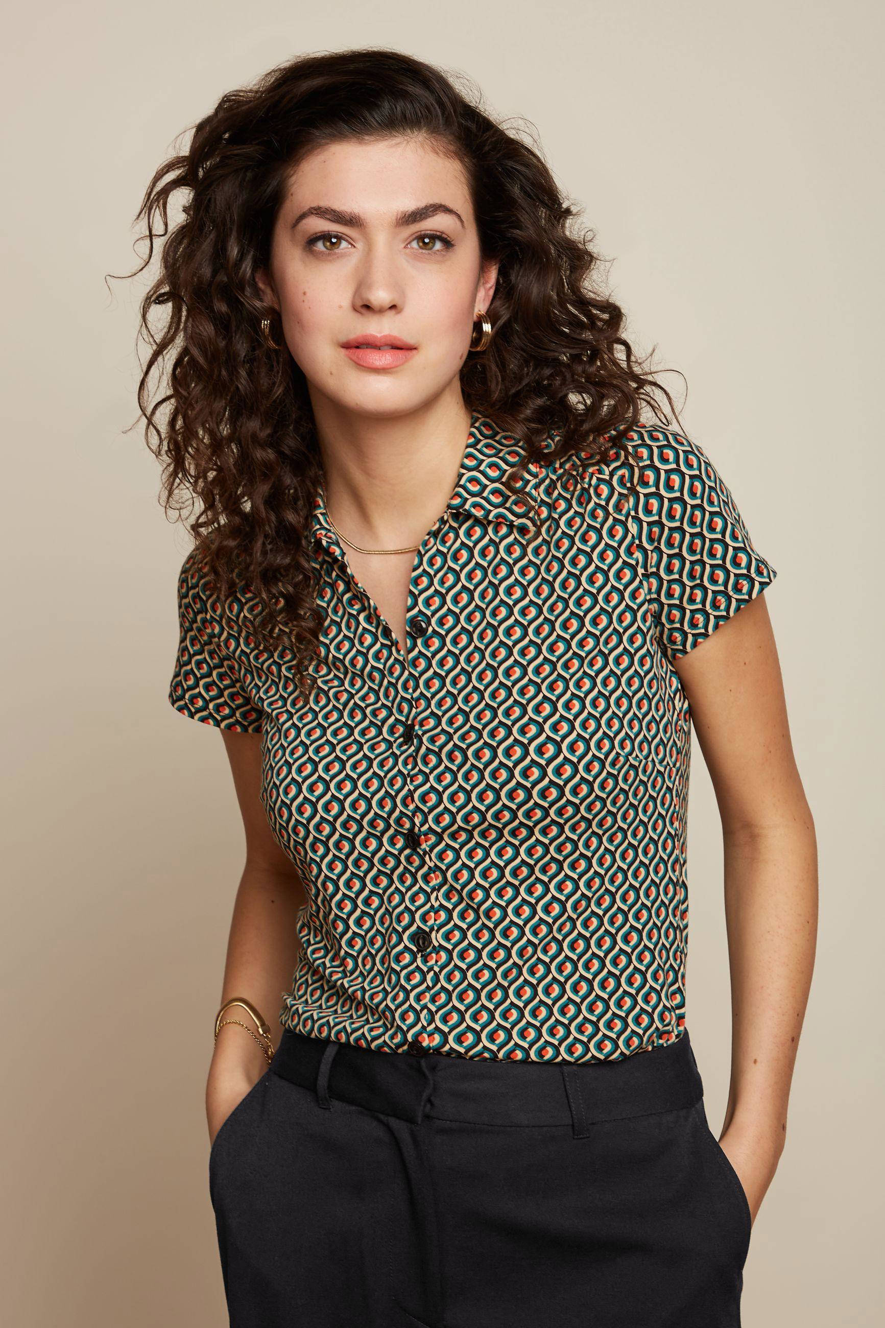 King Louie blouse Blouse Rizo met biologisch katoen groen/rood/zwart |  wehkamp