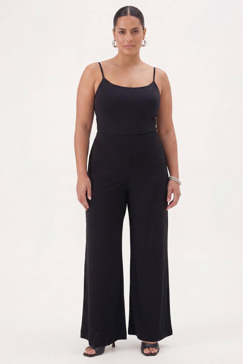 YOEK loose fit broek DOLCE van travelstof zwart