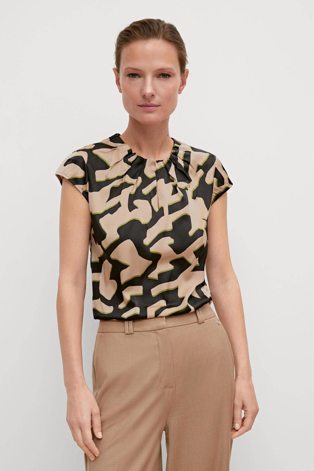 comma top met all over print beige/zwart | wehkamp