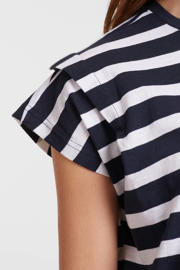 thumbnail: Wit en donkerblauwe dames anytime gestreepte T-shirt van katoen met korte mouwen en ronde hals