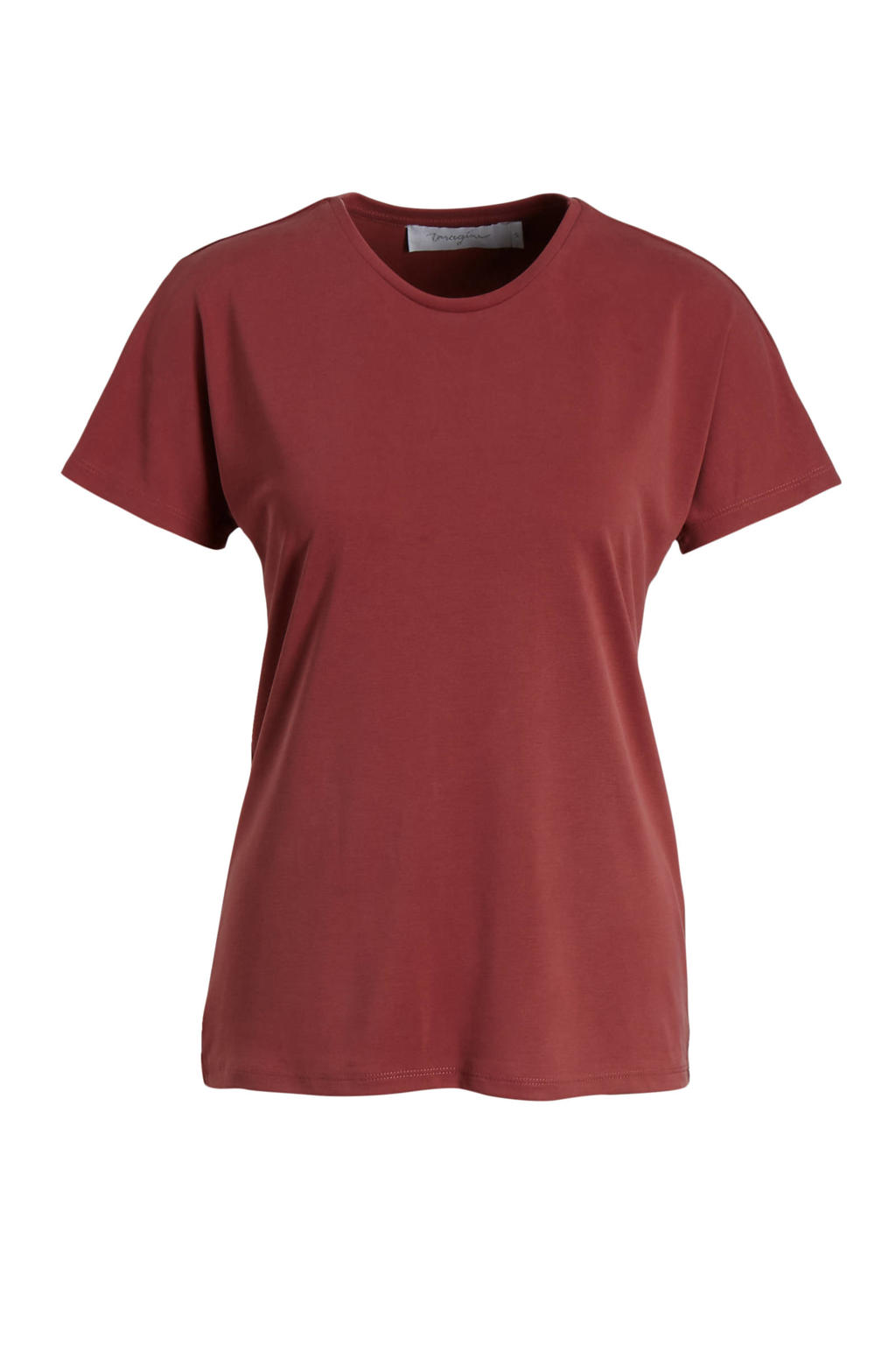 Roodbruine dames Imagine T-shirt cupro van modal met korte mouwen en ronde hals