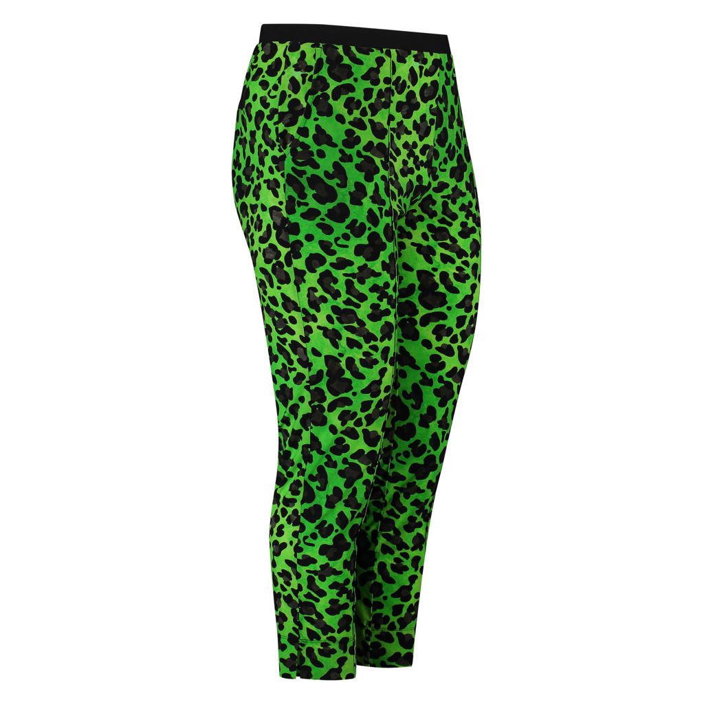 Lime en zwarte dames Plus Basics cropped straight fit broek van travelstof met regular waist, elastische tailleband en dierenprint