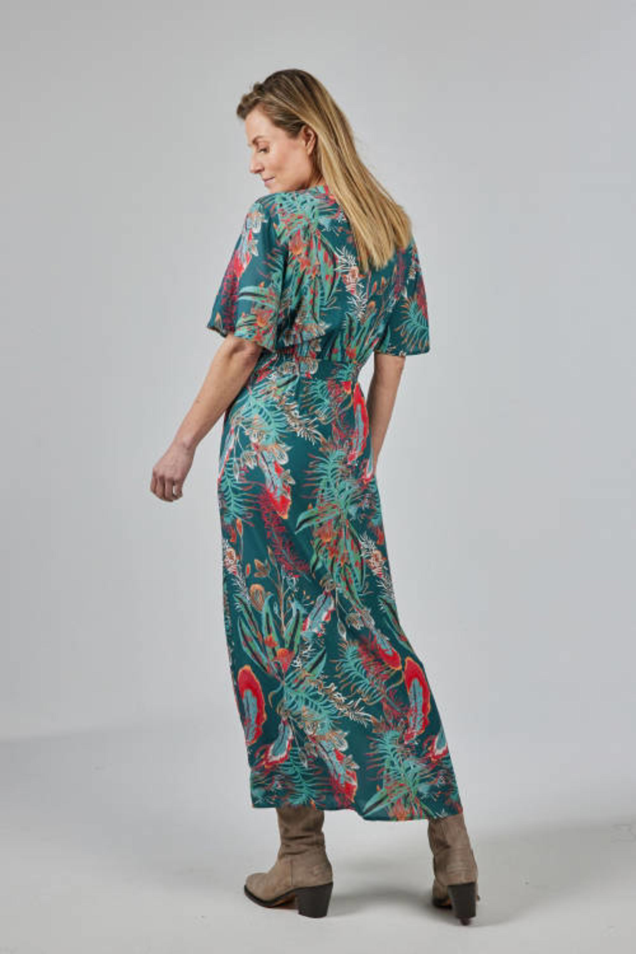 Didi gebloemde jurk Nova groen/rood wehkamp