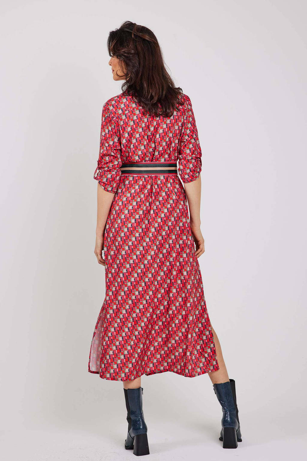 duif Onderdrukker Buitenland Didi jurk Blush met all over print en ceintuur rood/blauw/groen | wehkamp