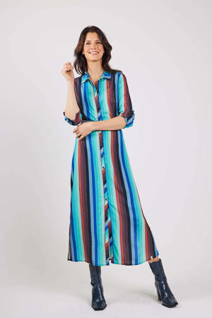 gestreepte jurk Blush blauw/turquoise/bruin
