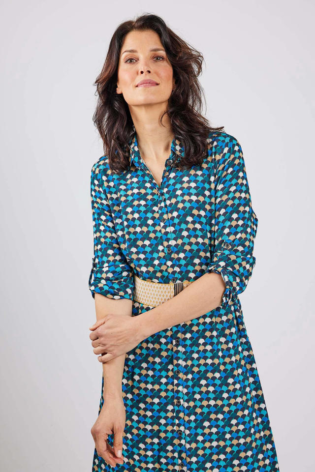 sarcoom bijkeuken Regelmatig Didi jurk Blush met all over print en ceintuur blauw/groen/beige | wehkamp