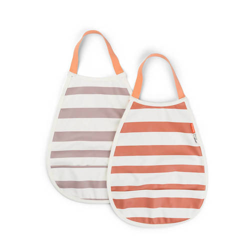 Done by Deer Pullover-slabbetjes - Gestreept Papaya/Powder (set van 2) afbeelding