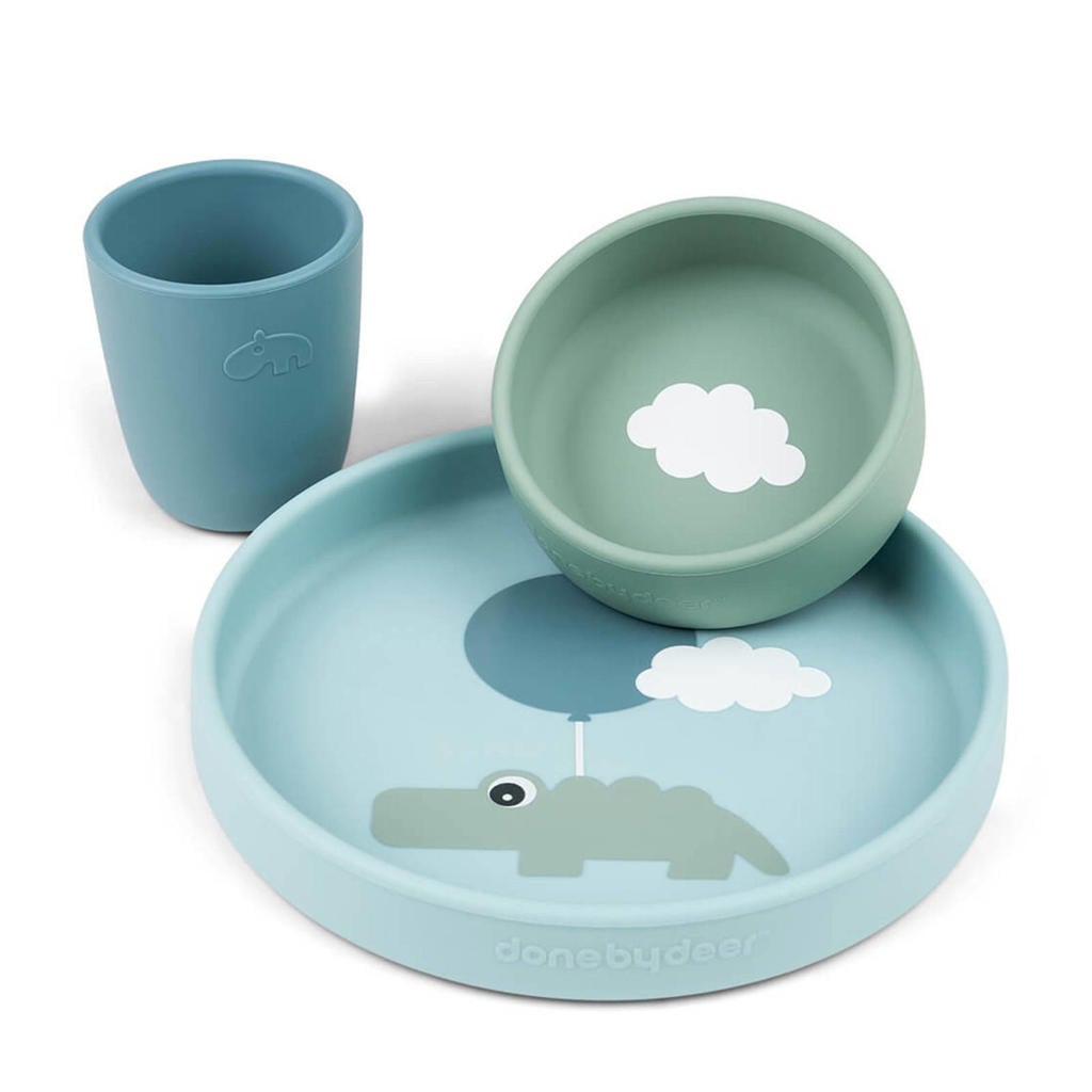 Done by Deer Siliconen eetset Happy Clouds - Blauw