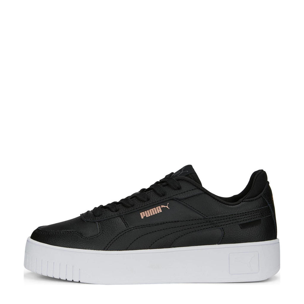 Zwarte dames Puma Carina Street sneakers van leer met imitatieleer met veters