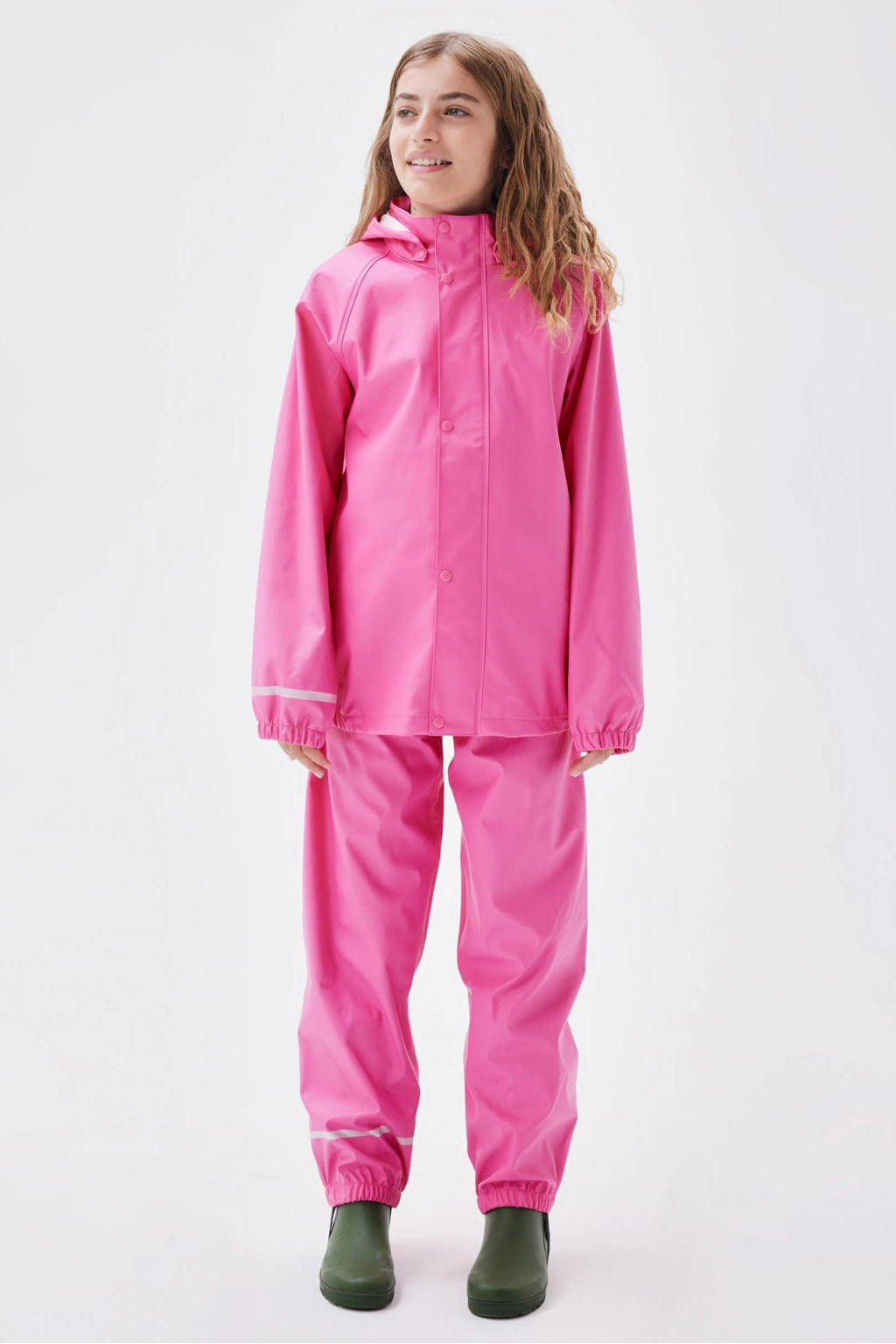 Fuchsia meisjes NAME IT KIDS meisjes regenpak van polyester met lange mouwen, capuchon en rits- en drukknoopsluiting