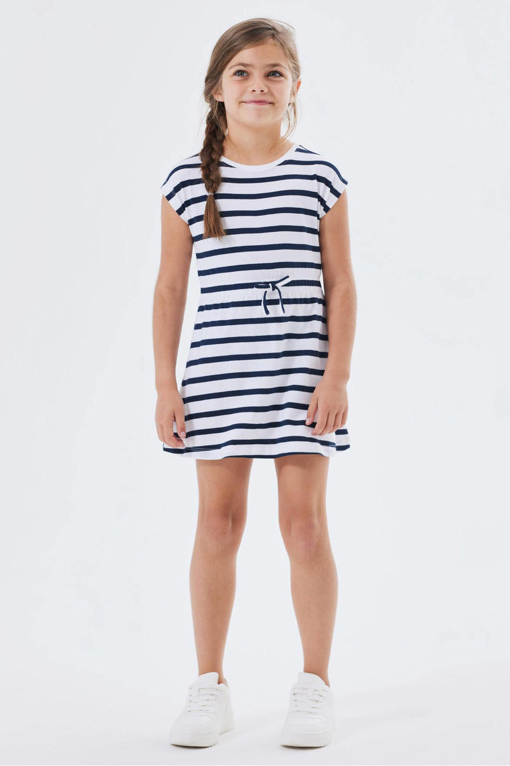 NAME IT KIDS gestreepte jurk NKFMIE donkerblauw/wit
