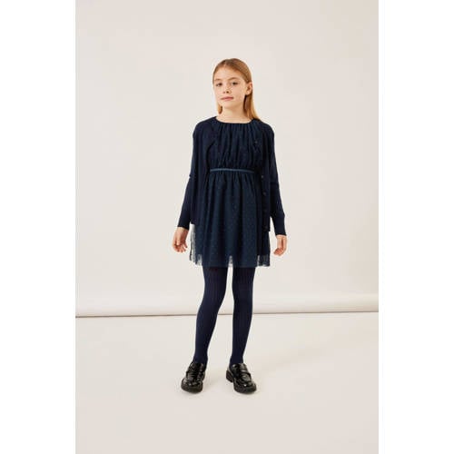 NAME IT KIDS semi-transparante jurk NKFVABOSS met all over print donkerblauw afbeelding