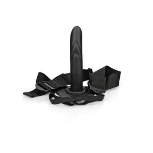 getextureerde holle curvy strap-on - 20 cm - zwart
