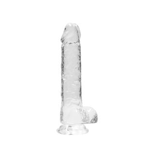 realistische dildo met scrotum - 20 cm - transparant