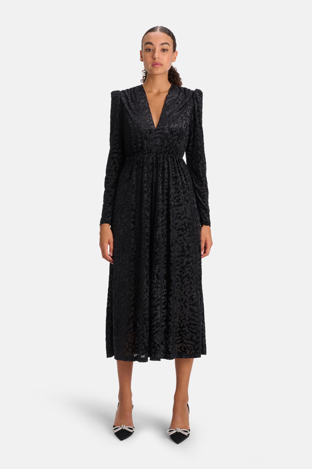 Shoeby Eksept midi-jurk Velvet print zwart