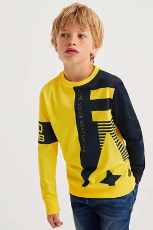 sweater met tekst geel/zwart