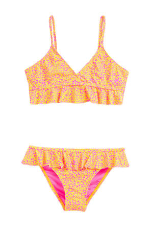 crop bikini met ruches oranje/roze