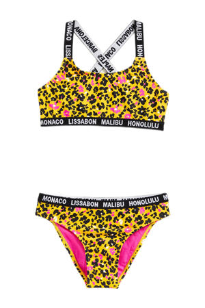crop bikini geel/zwart/roze