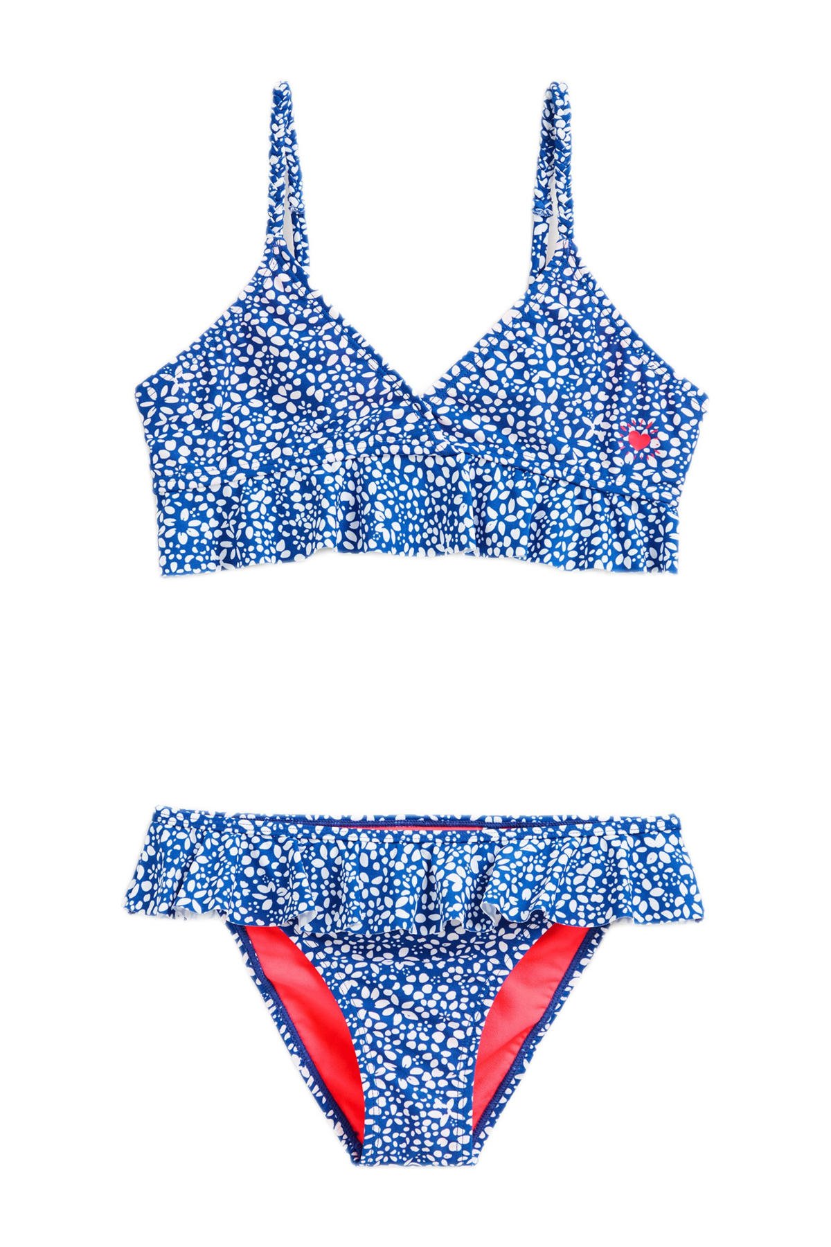 WE Fashion crop bikini met ruches blauw/wit wehkamp