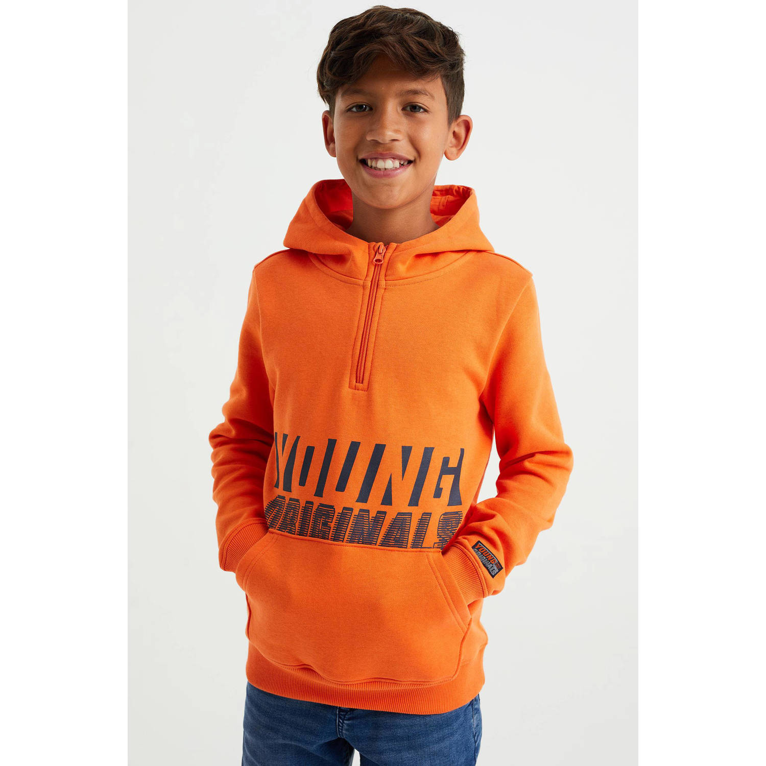 WE Fashion hoodie met tekst oranje Sweater Tekst 110 116