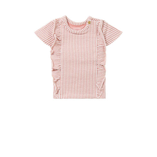 Noppies baby gestreept T-shirt Niceville roze/wit