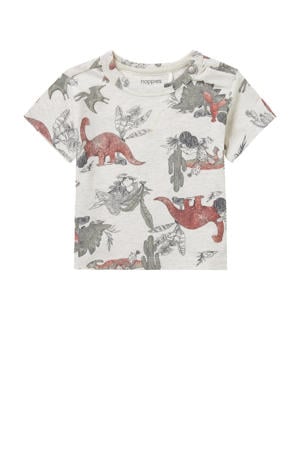 baby T-shirt Mendota met dierenprint wit/grijs/bruin