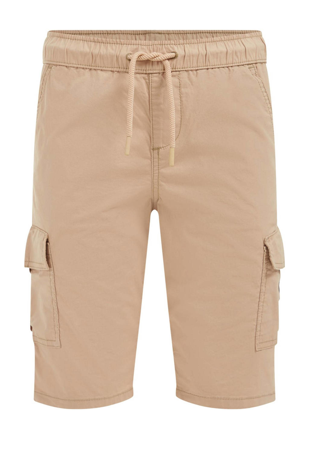 Zandkleurige jongens WE Fashion regular fit cargo short van stretchkatoen met elastische tailleband met koord