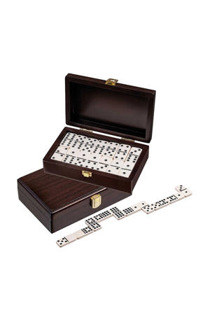 Domino dubbel 9 walnoten box 20x12,5cm Domino in