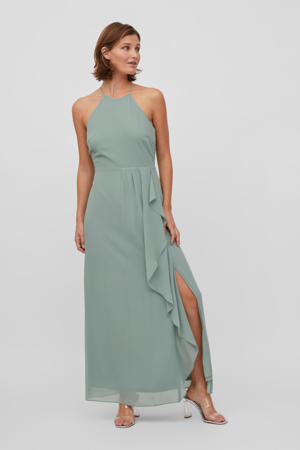 halter maxi jurk VIMILINA van polyester grijsgroen