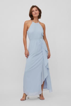 halter maxi jurk VIMILINA van gerecycled polyester lichtblauw