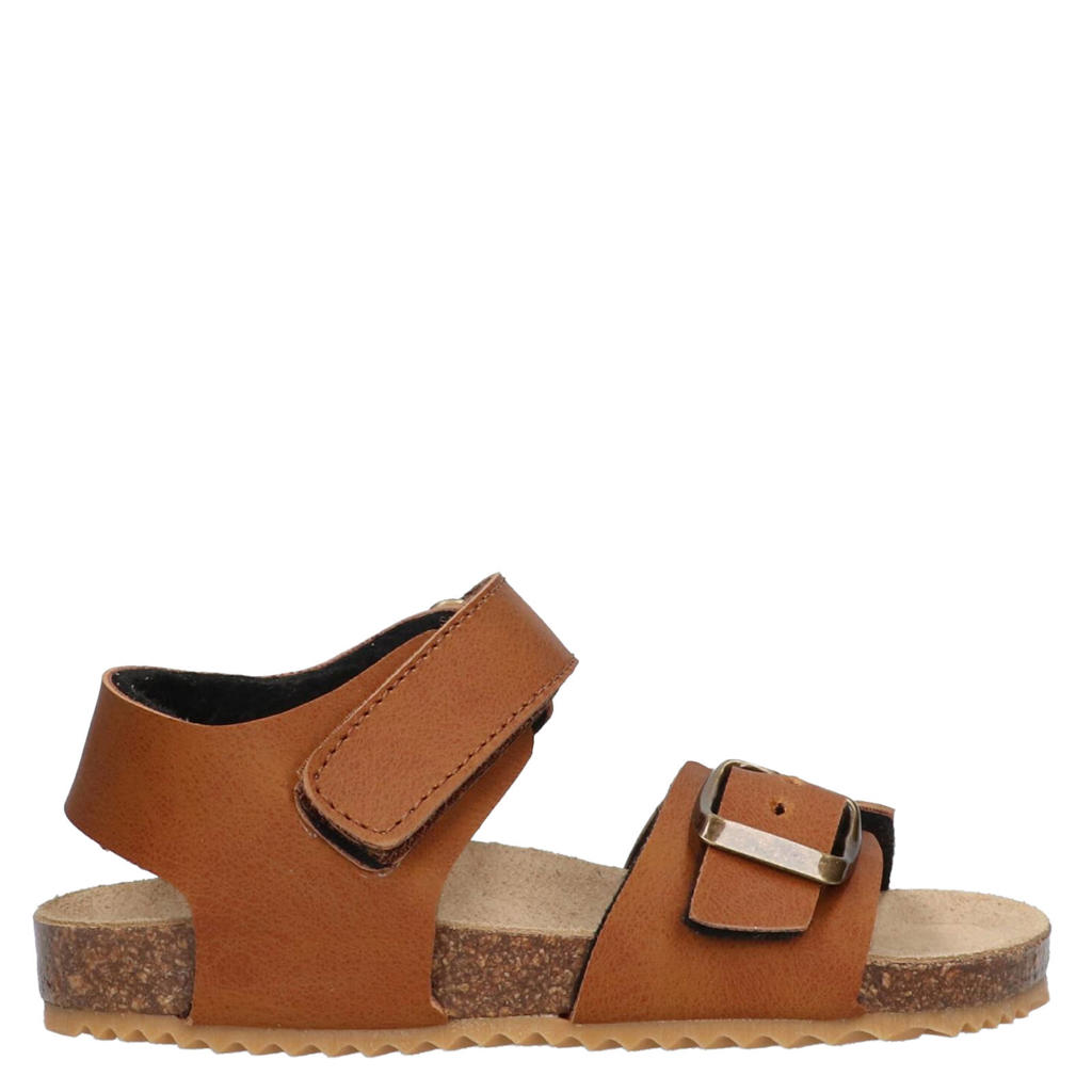 Cognackleurige jongens Break True sandalen van imitatieleer met klittenband en effen