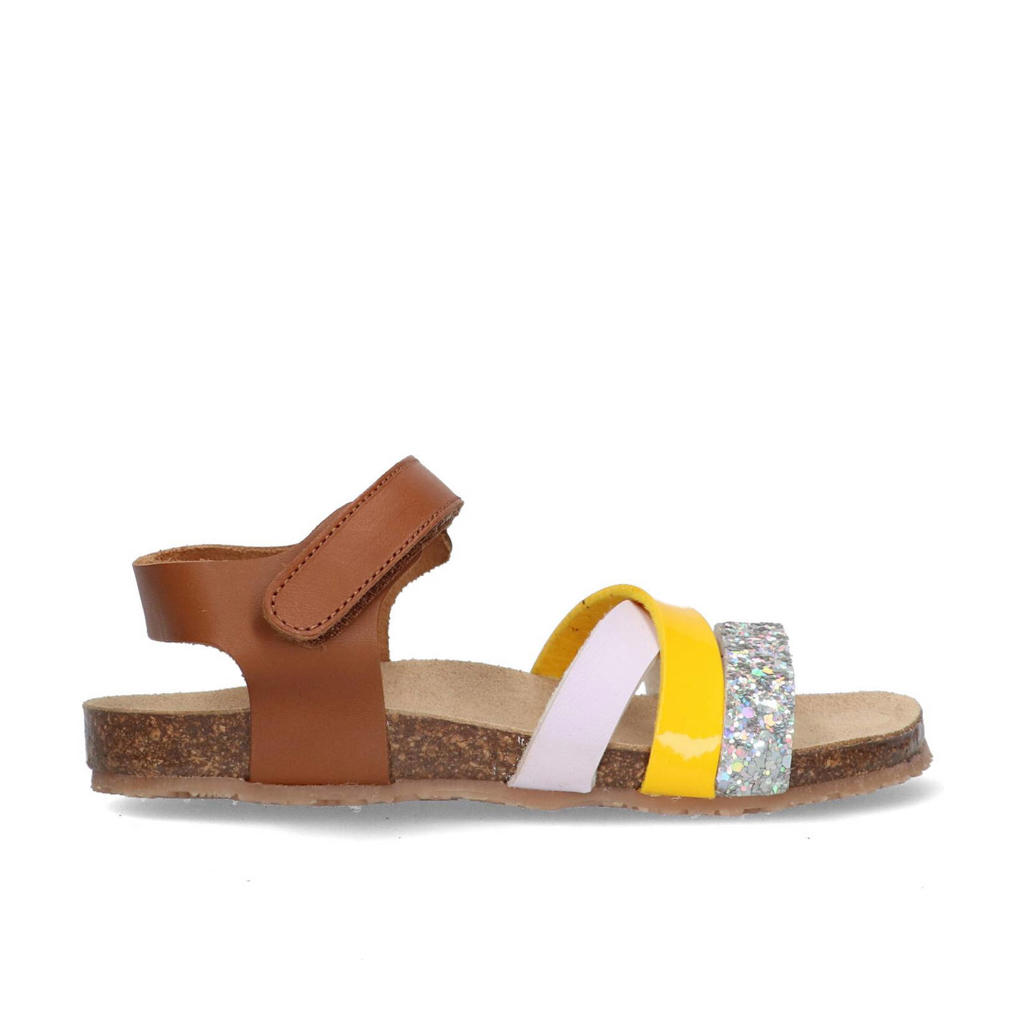 Cognac en gele meisjes Break True sandalen van imitatieleer met klittenband