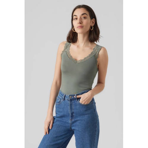 VERO MODA singlet VMROSA met kant groen afbeelding