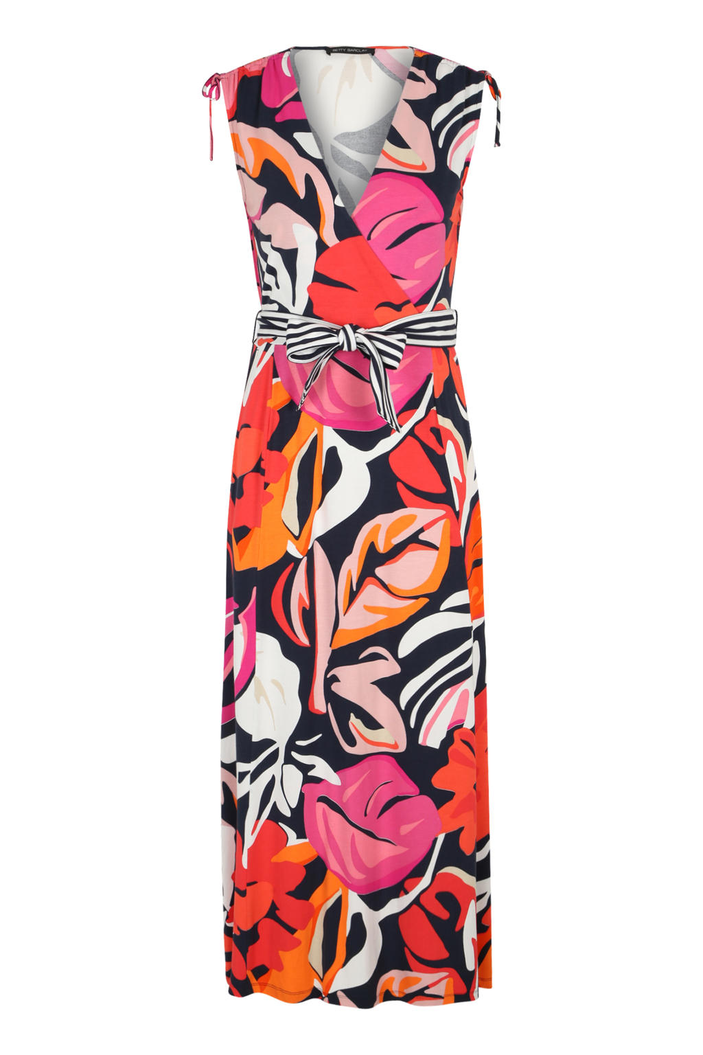 Betty Barclay jurk met bladprint en ceintuur donkerblauw/rood/roze ...