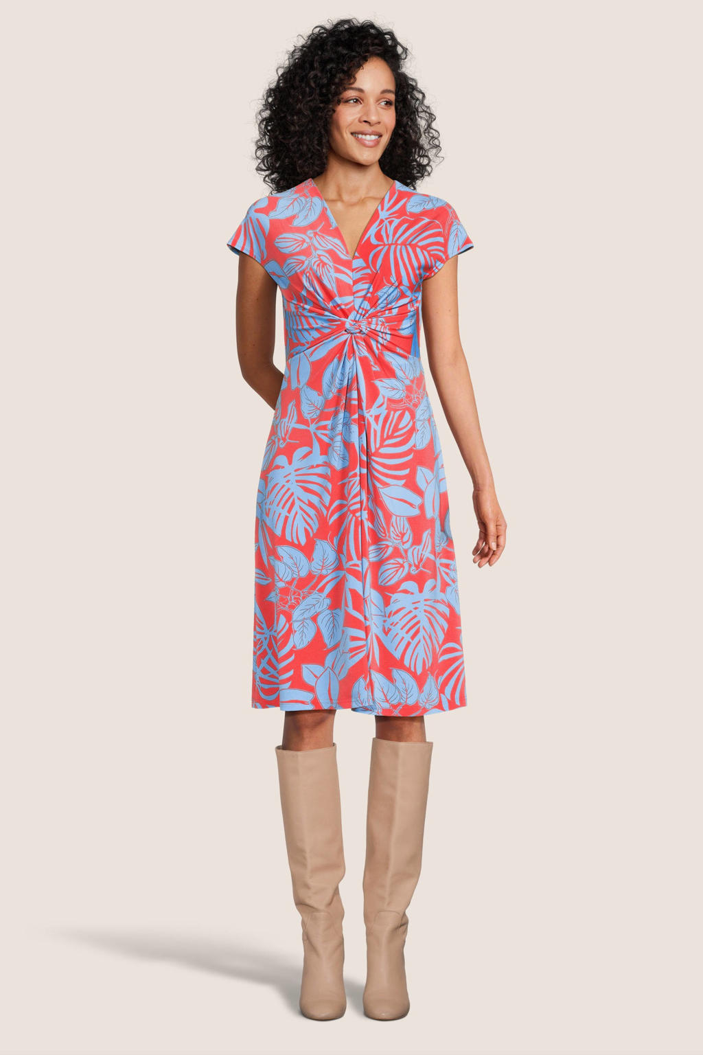 Betty Barclay jurk Sabrina met bladprint en plooien rood/blauw | wehkamp