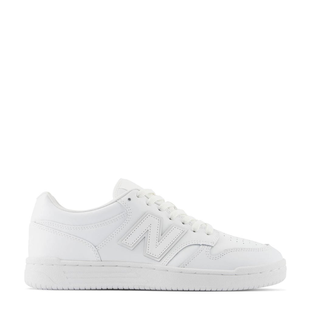 Witte unisex New Balance BB480 leren sneakers van leather met veters
