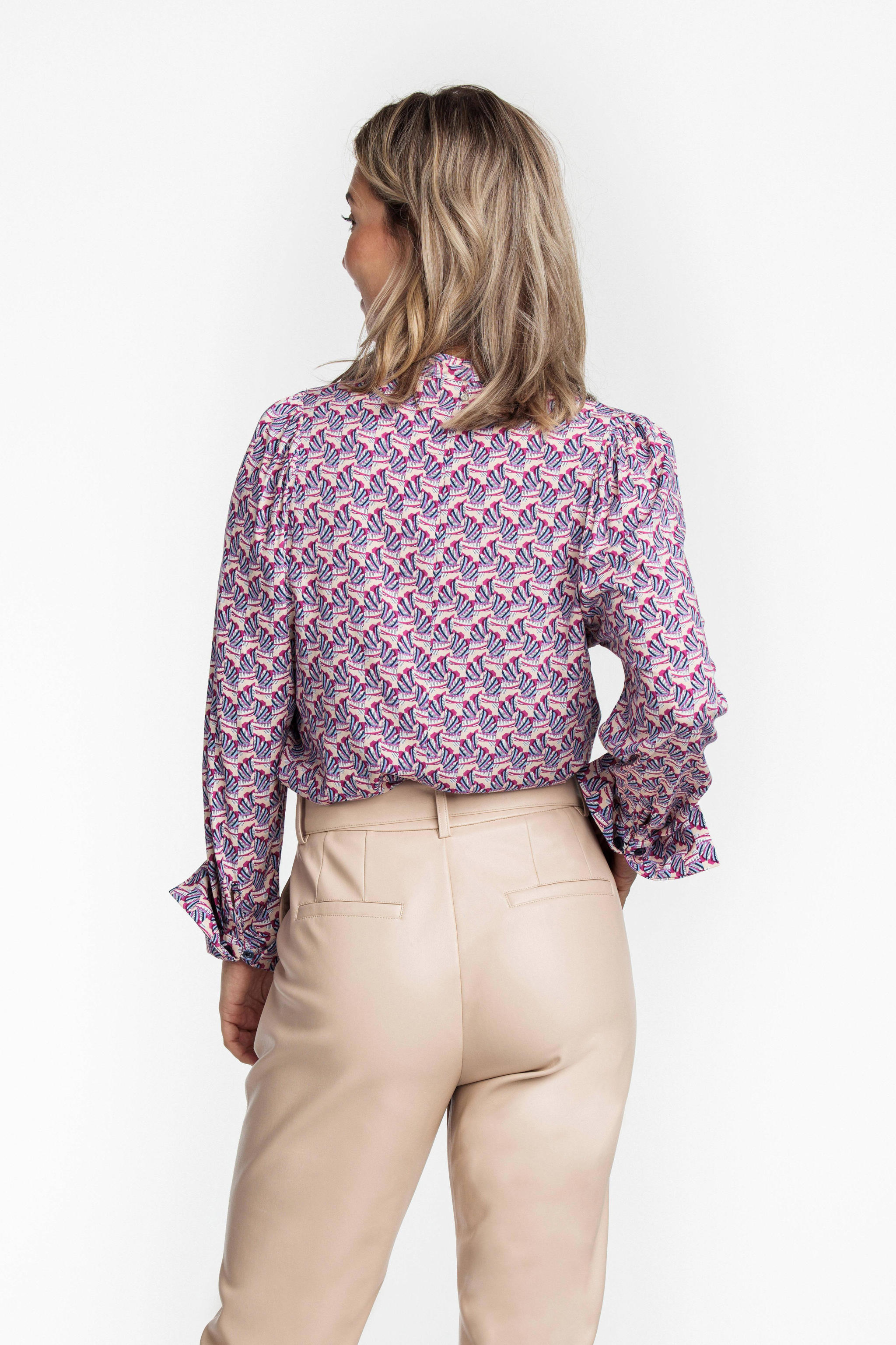 Tramontana blouse met all over print en plooien beige/paars/rood wehkamp