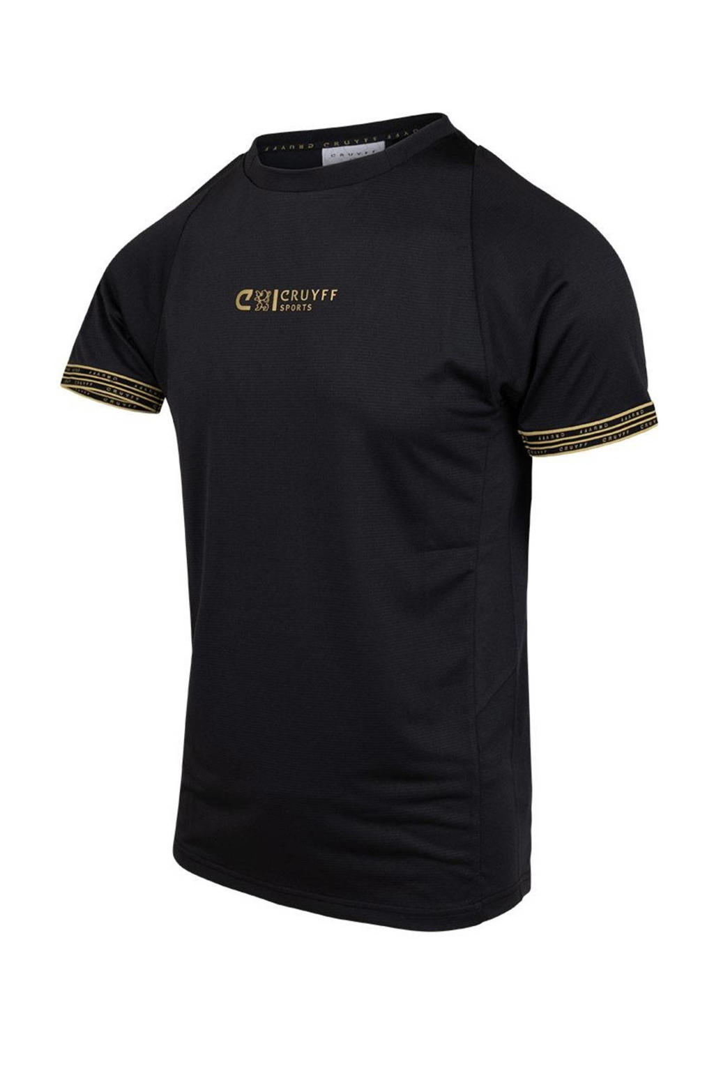 Zwarte heren Cruyff T-shirt Hoof van polyester met printopdruk, korte mouwen en ronde hals