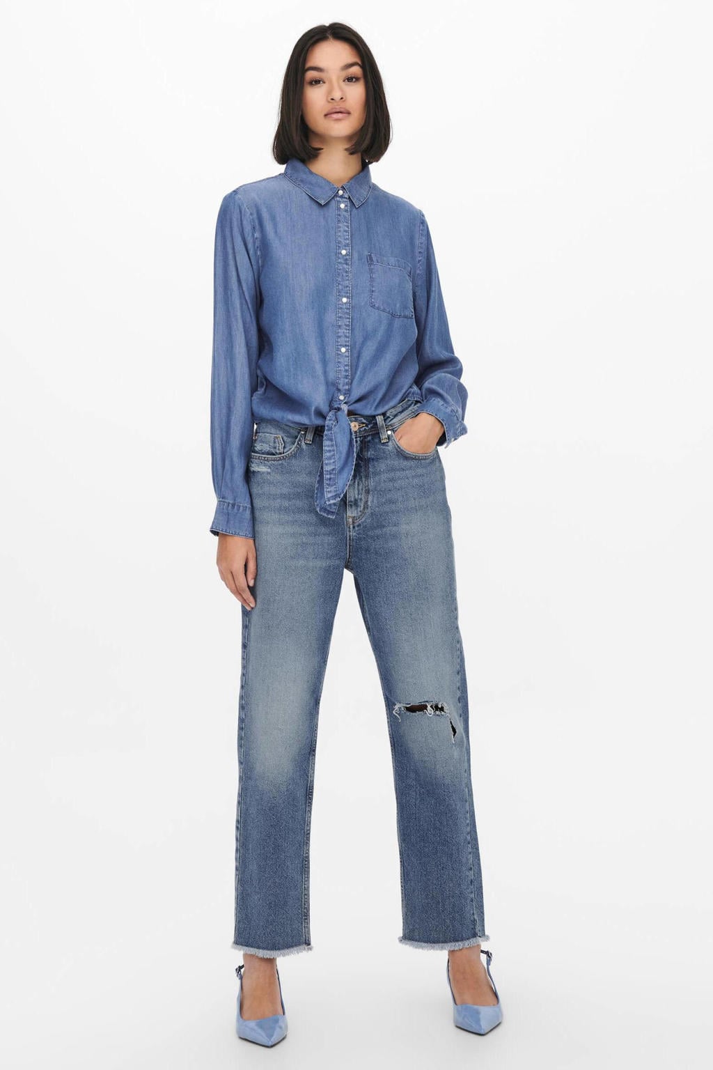 JDY denim blouse JDYJASPER medium blue