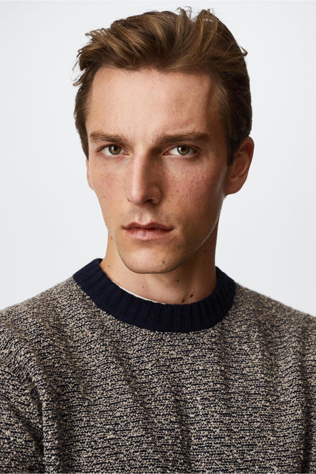 Mango Man gemêleerde trui marineblauw wehkamp