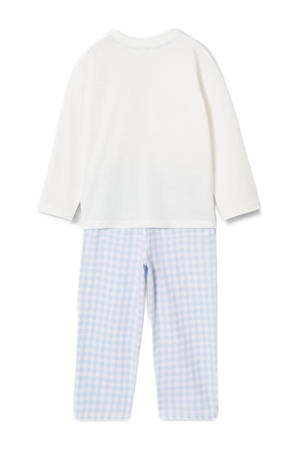 pyjama met ruitprint ecru/pastelblauw