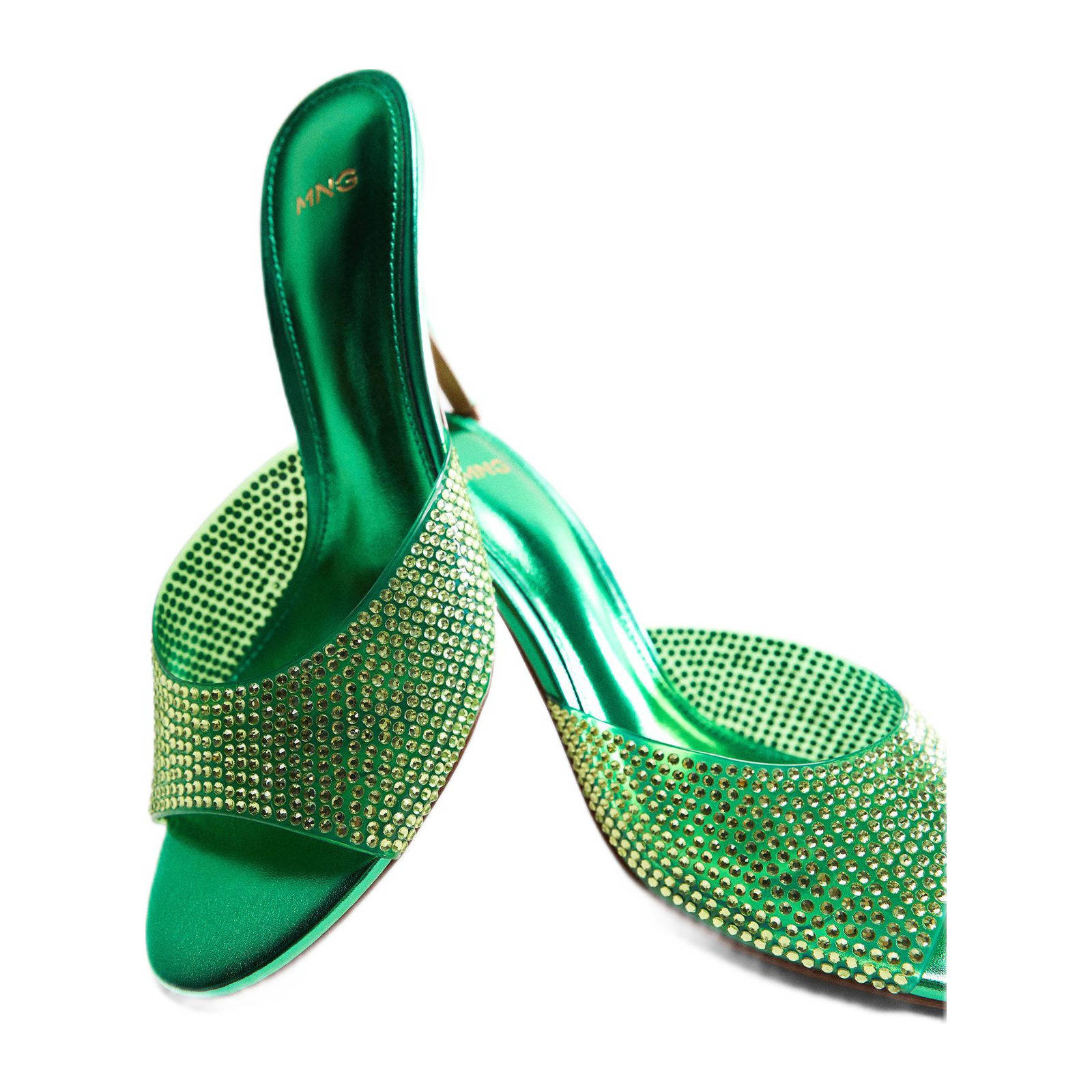 Mango muiltjes met strass groen | wehkamp