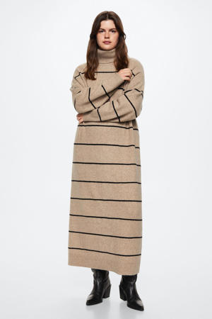 gestreepte maxi jurk met wol beige/zwart