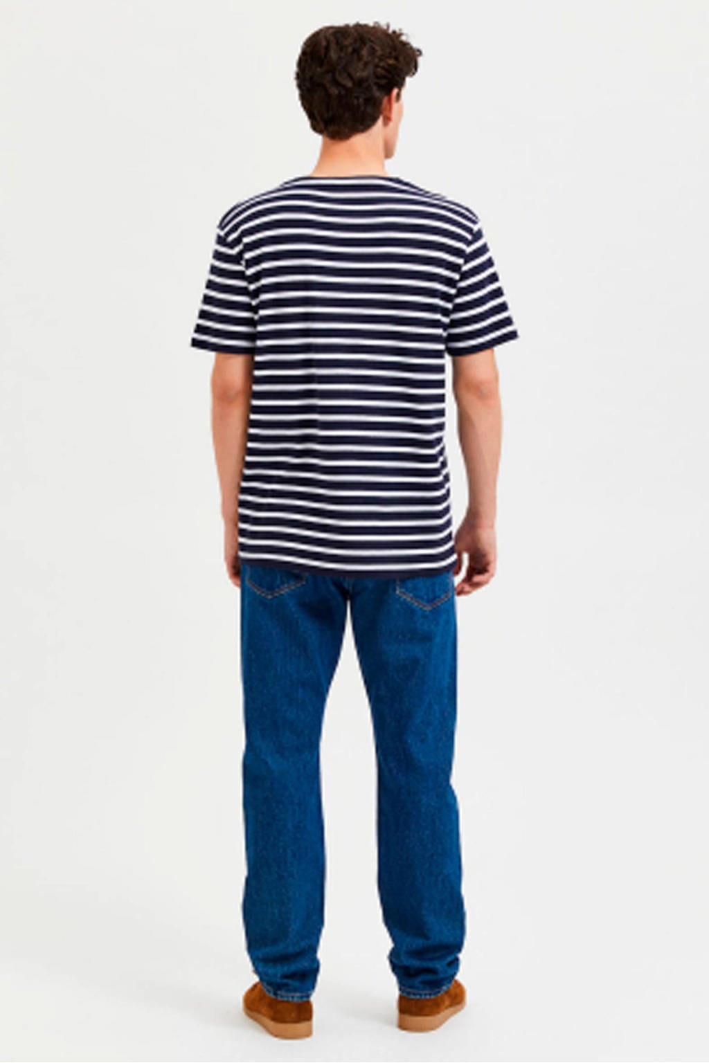 Selected gestreept T-shirt SLHBRIAC donkerblauw